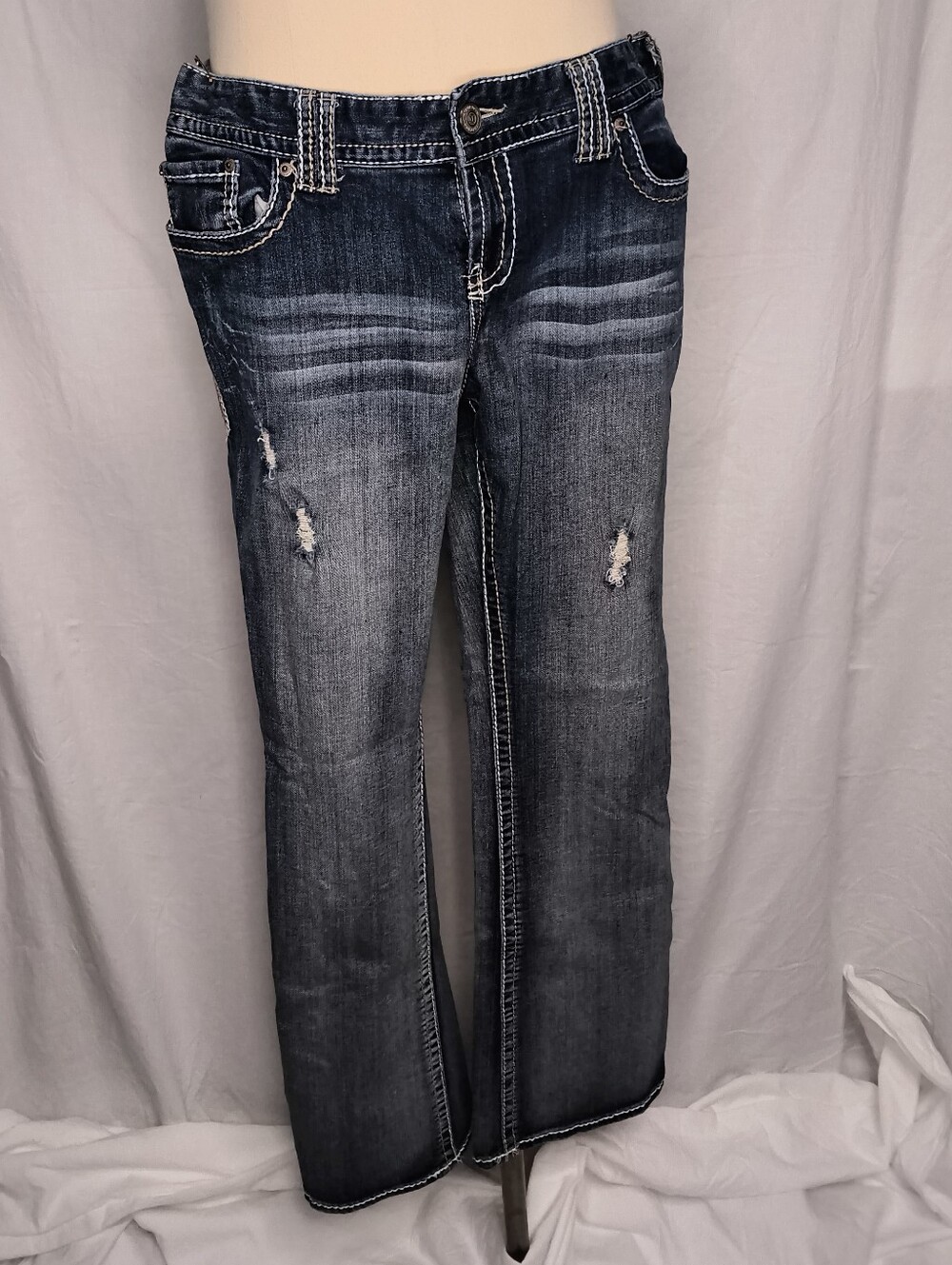 Maurices Dark Blue Flare Jeans with Light Distressing 17/18 Long